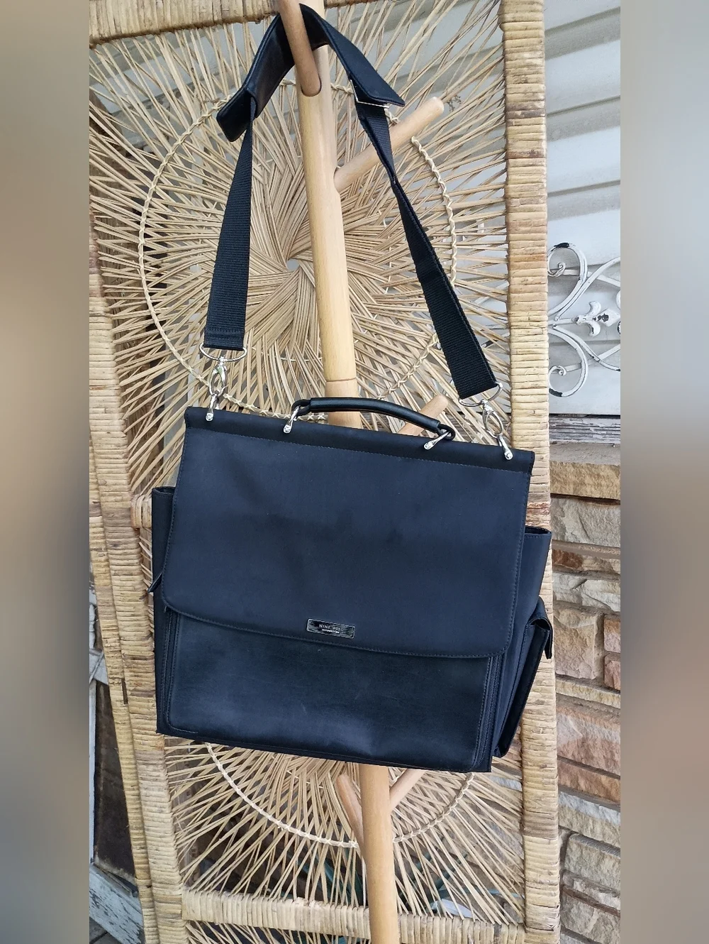 Nine West Black Laptop Messenger Bag with Silver Hardware